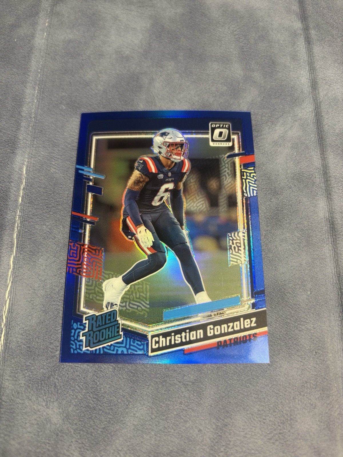 2023 Donruss Optic Christian Gonzalez Blue Prizm Rated Rookie /199 Patriots #274