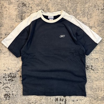 Reebok RBK Two-Tone Logo T-Shirt Navy White Men s L Y2K Contrast Panels
