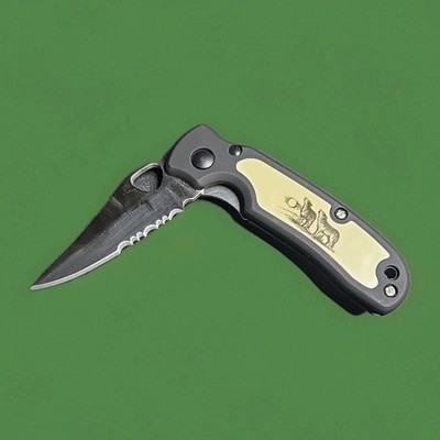 Rite Edge Wildlife Series Wolf Pocket Knife 3.5  Handle , 2.5'' Blade. 6'' Open