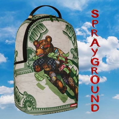 SPRAYGROUND FLY BEAR BACKPACK TRAVEL BAG GREEN MONEY LIMITED EDITION