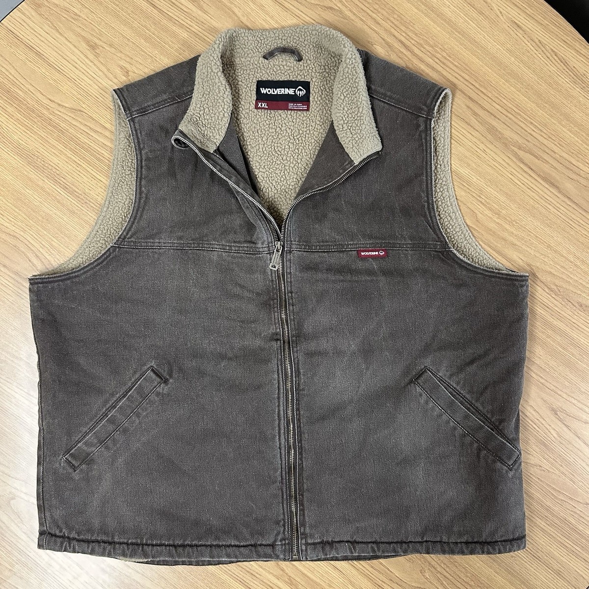 Wolverine Men's XXL Vest Sherpa Lined Canvas Workwear Sleeveless Jacket Gray