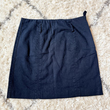 Vintage Ralph Lauren Blue Linen Canvas Pencil Skirt Zip Closure Pockets Size 2