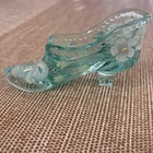 Fenton Art Glass Aqua Colored Glass Slipper Hand painted Floral & Ribbons Signed