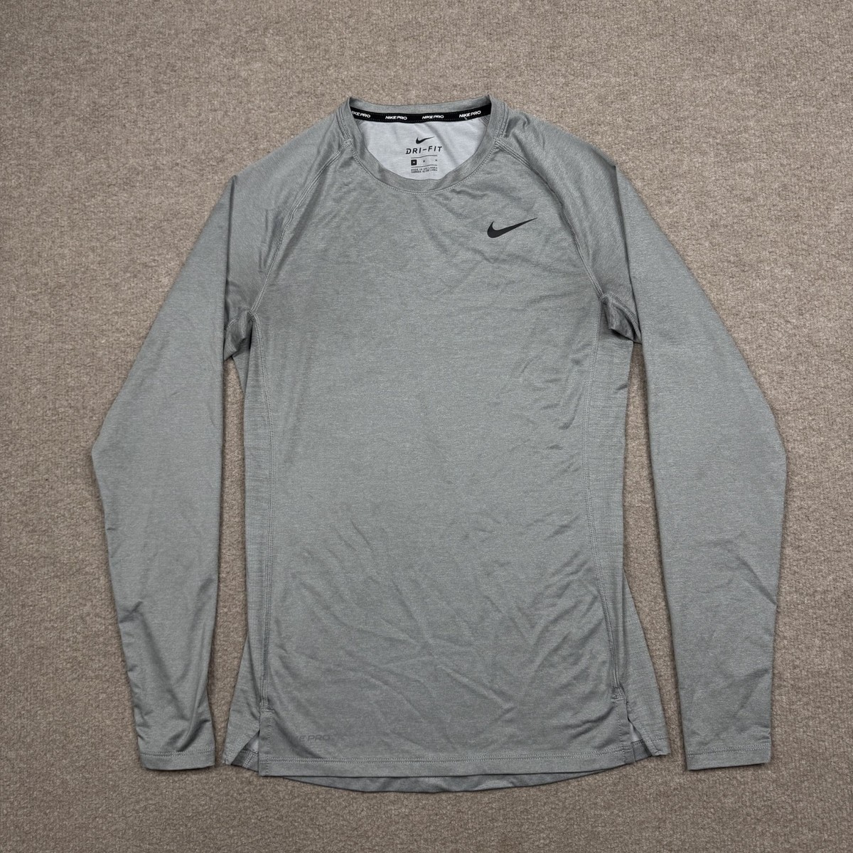 Nike Men's Shirt Size M Gray Long Sleeve Pro Dri Fit Performance Fitness  Running