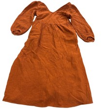 Madewell Lightspun Midi Dress Womens Small Rust Orange Balloon Sleeve V-Neck