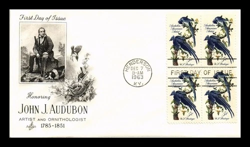 DR JIM STAMPS US COVER JOHN J AUDUBON ARTIST ORNITHOLOGIST FDC BLOCK OF 4