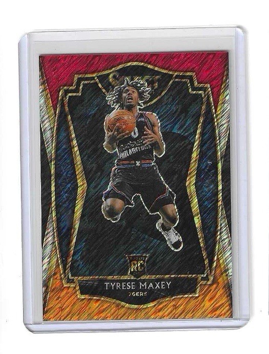 2020 Select Premier Level Red White Orange Shimmer Prizm Tyrese Maxey #174 1b6k