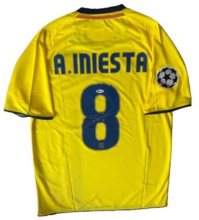 ANDRES INIESTA Rare Hand Signed 2008/09 Barcelona CL Away Football Shirt BECKETT