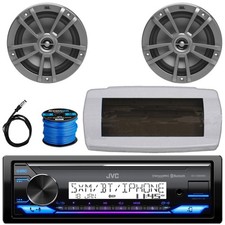 JVC Single-DIN AM/FM Receiver, Cover, 2x 6.5" 180W Gray Speakers, Wire, Antenna