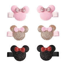 3 Pairs Glitter Mouse Ears Hair Clips for Baby Girls Toddler 1.5 Inch Hair Bo...