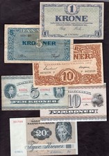Denmark. Banknotes, Choose; Denomination, grade, date & price.