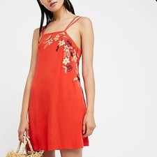 Free People Orange Embroidered Flower Fields Dress Medium Used Mini Summer