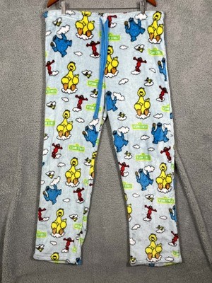 Sesame Street Pajama Pants Women XL Big Bird Elmo Cookie Monster Blue Drawstring