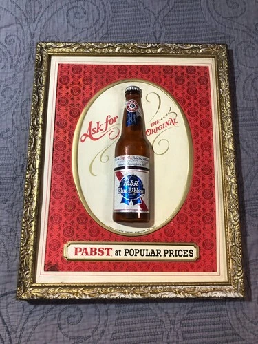 Vintage 1960s Pabst Blue Ribbon Beer 3D Embossed Sign 17.25 x 13.75"
