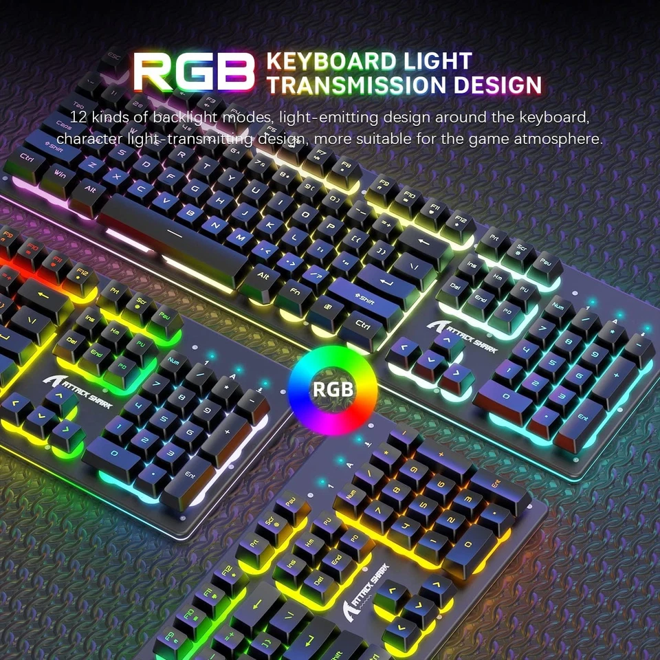 T3 2.4G Wireless Gaming Keyboard and Mouse Combo 104Key Rechargeable RGB 8D Mice - Image 4 of 4