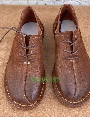 Men Leisure Comfort Soft Pump Lace Up British Round Toe Brown Oxfords Flat Shoes