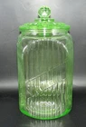 Vintage Anchor Hocking GREEN Hoosier Ribbed Uranium Canister Jar W/Glass Lid