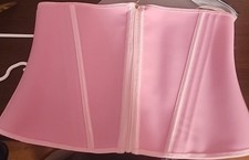 Pink Polyester Waist Cincher Corset Strapless Boned Hook  Eye Size XL
