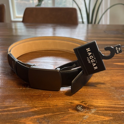 #ad Haggar H26 Men#x27;s Leather Belt Black Pressure Lock Adjustable Size XL 42 44 NEW $16.99