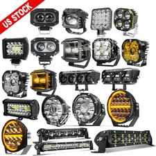 3" 4" 5" LED Driving Work Light Spot Flood W/Amber Pods Off-Road Truck Fog Lamp