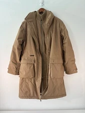 AIGLE Mountain Parka Cold Weather Coat Khaki 10 With Sherpa Lining.