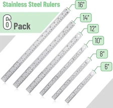 Stainless Steel Ruler Metal Straight Edge Measuring Tool Set Of 6