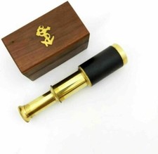 Brass And Leather Telescope with Wooden Box 6" Handheld Pirate Navigation Gift