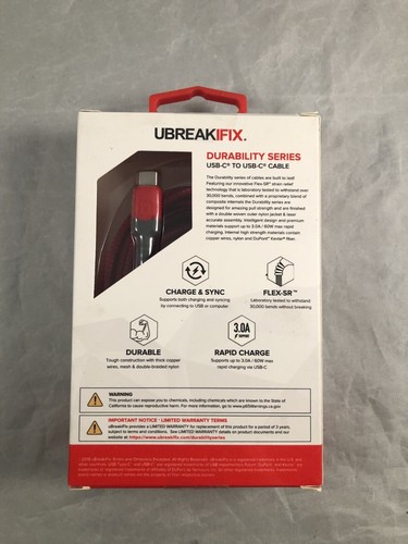 UBREAKIFIX (10-Ft) USB-C to USB-C Durability Charge/Sync Cable - Red - Picture 2 of 2
