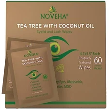 NOVEHA Tea Tree & Coconut Oil Eyelid & Lash Wipes | For Demodex, Blepharitis 