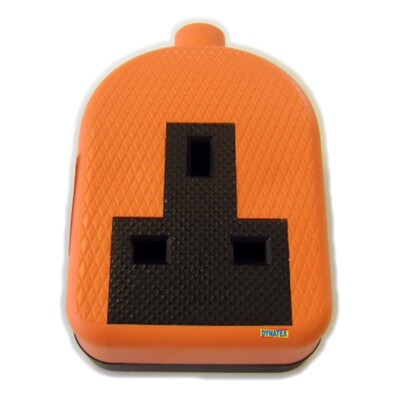 3 Pin Socket Domestic Cable Single Gang Socket 13Amp Orange Trailing ...
