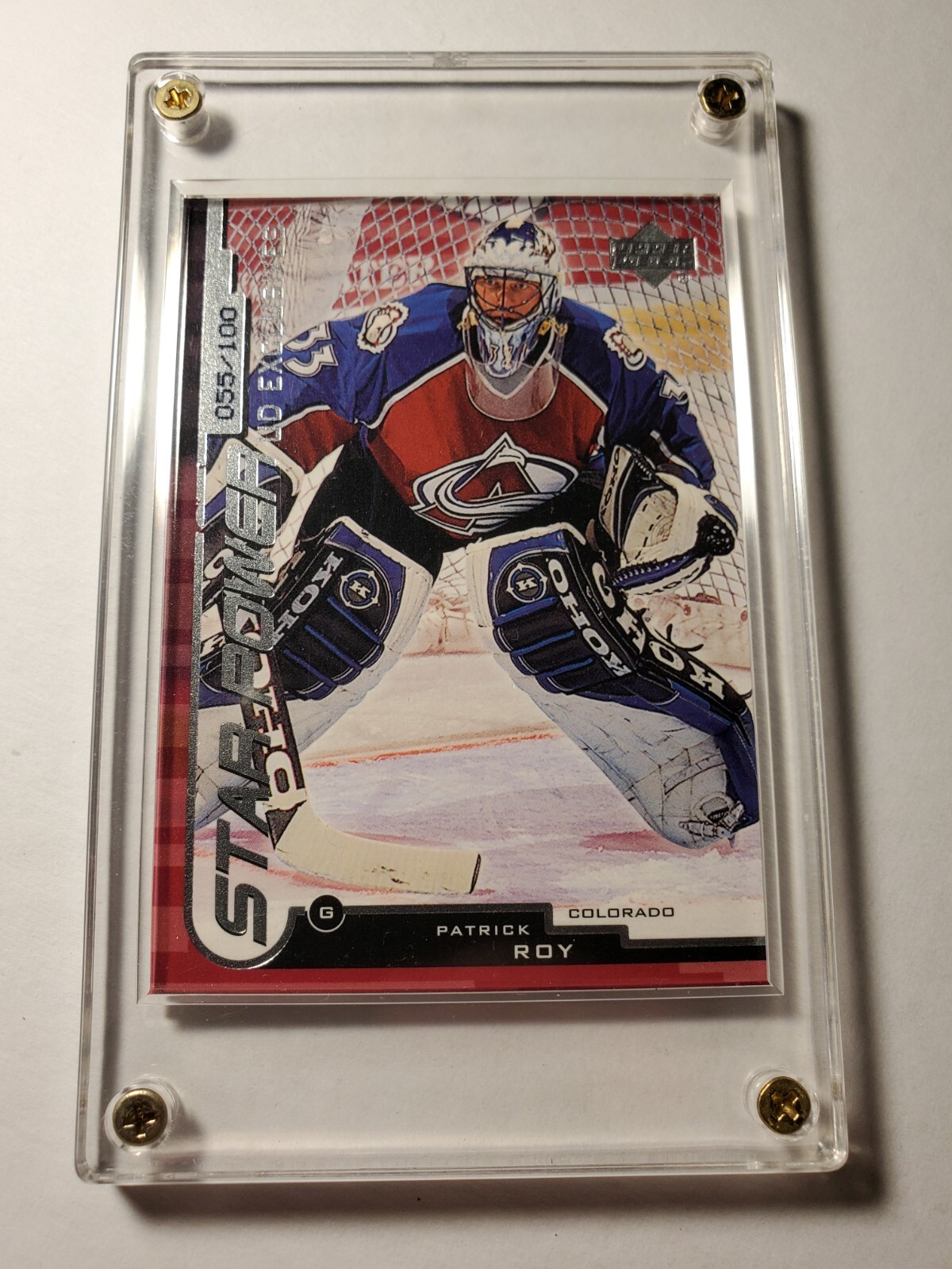 PATRICK ROY 1999 UPPER DECK EXCLUSIVES STAR POWER 055/100 #141 NHL HOCKEY CARD