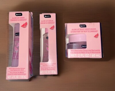 Set Of 3 B PURE Glow Up Watermelon Cream/Toner/Serum Skincare in Glass-Glow Dupe