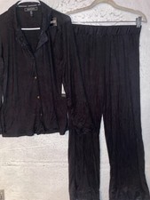 NWT BCBG MAXAZRIA Pajama SET Womens M Long Sleeve Notch Collar Black Lace Knit