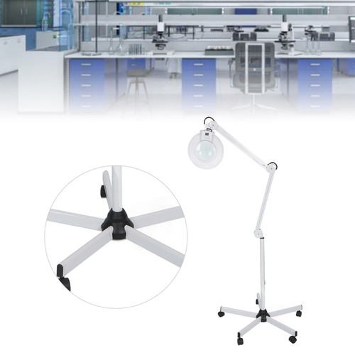 LED Lighted Magnifier 8x Swing Arm Magnifying Floor Lamp With 5 Legged Base Clam - Picture 6 of 12