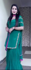 Bollywood Style Teal Green Natural Crep Top Sharara And Dupatta For Wedding Wear