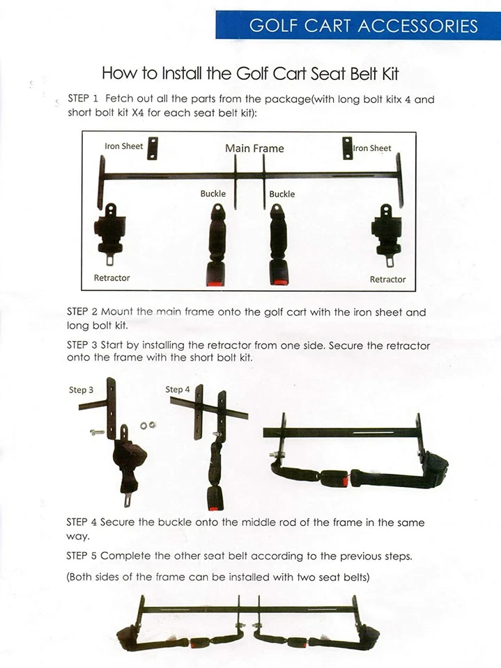 Kit de soporte de 2 cinturones de seguridad retráctiles para carro de golf EZGO Yamaha Club Car DS Foto 4 de 4