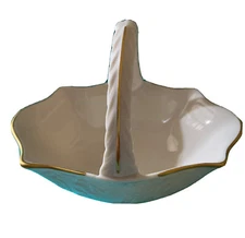 Lenox Porcelain Sans Souci Collection Small Basket Ivory Handle 24k  Rim Emboss
