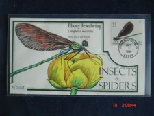 Insects & Spiders Ebony Jewelwing Stamp FDC HandPainted Collins#N3108 Sc#3351h