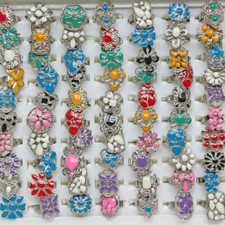 20/30pcs Bulk Flower Pattern Vintage Rings Women Mix Dripping Oil Party Ring Lot