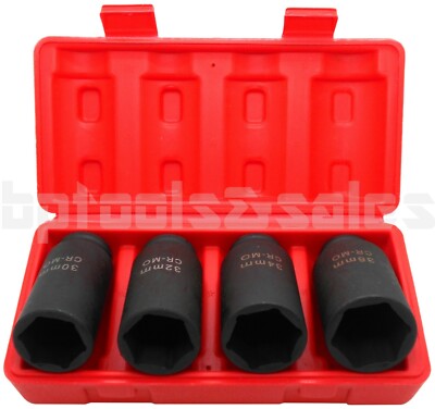 6 Point 4pc 1/2'' Drive Deep Spindle Axle Nut Socket Set MM 30mm 32mm 34mm 36mm