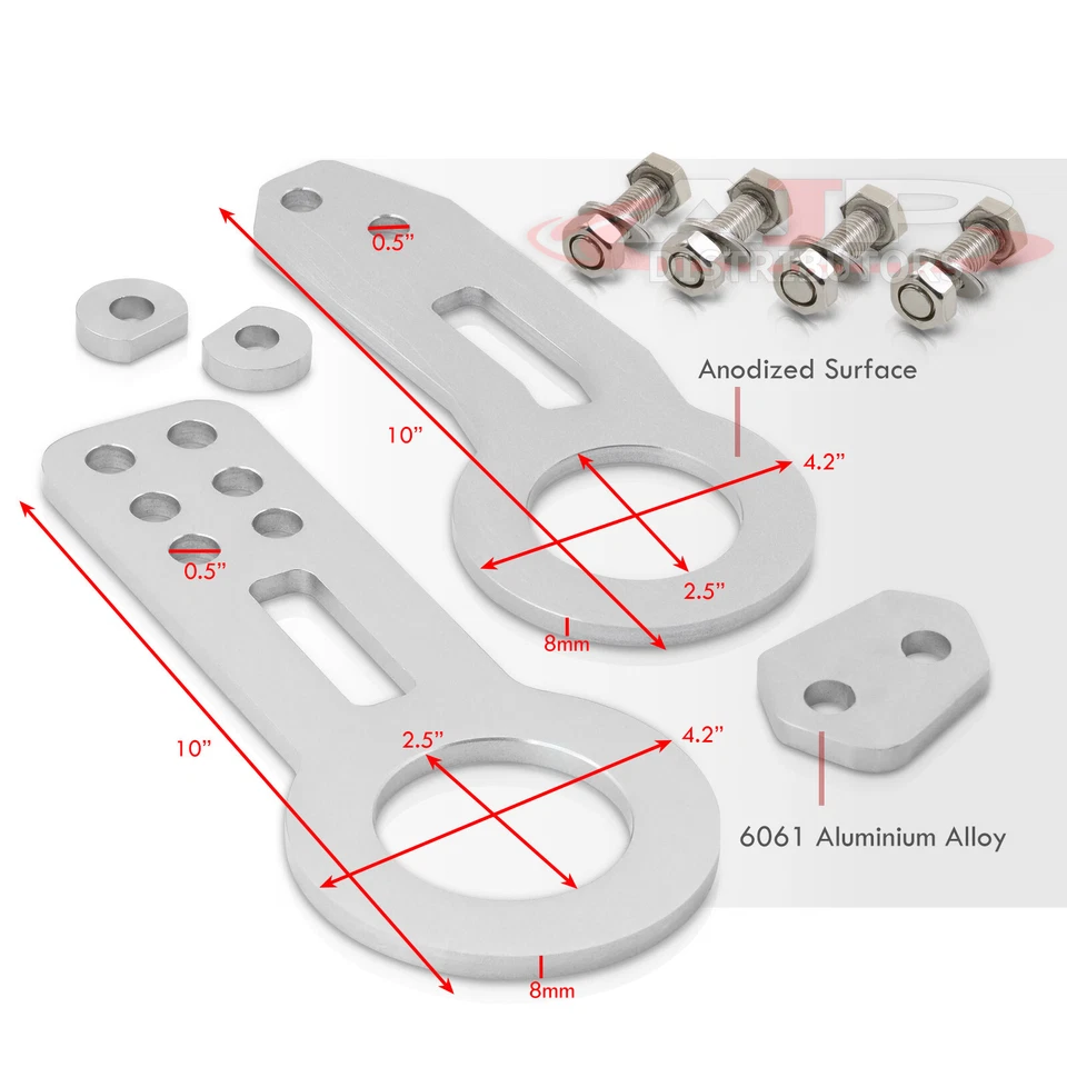 Universal Race Track Drift AutoX Front Rear 2PC Bumper Tow Hauling Hook Kit SILV Foto 3 de 4