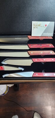 Wellstar 6 Pc Knife Set Red Wood Handle German Stainless Steel Chef Knives Boxed