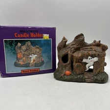 Vtg Hand Painted Porcelain 5.5x6” Haunted House Tea Light Candle Holder w/box