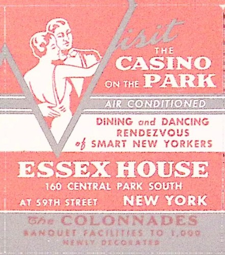 1940s ESSEX HOUSE Casino on the Park NEW YORK CITY Luggage Label 1.5 x 2"