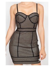 Black Bodycon Mini Dress Size M Medium Honeycomb Mesh Shimmer Spaghetti Strap