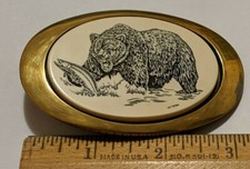 VINTAGE BEAR CATCHING SALMON BELT BUCKLE