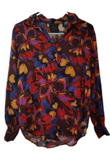 Johnny Was Jade Eclipse Blooms Floral 100 Silk SzS Button Up Long Sleeve Blouse