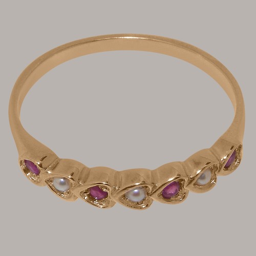Solid 14ct Rose Gold Full Pearl & Ruby Womens Eternity Ring - Sizes J to Z - Picture 5 of 5