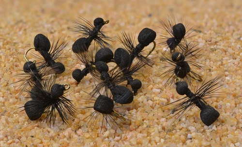 1 Doz Black Foam Ant Terrestrial Dry Fishing Flies - Mustad Signature Hooks