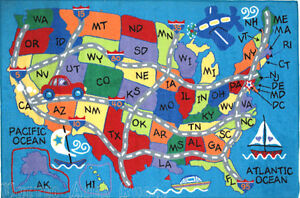 3x5 Educational Rug Usa Travel Map States Initials Kids Play Road Kid America Ebay